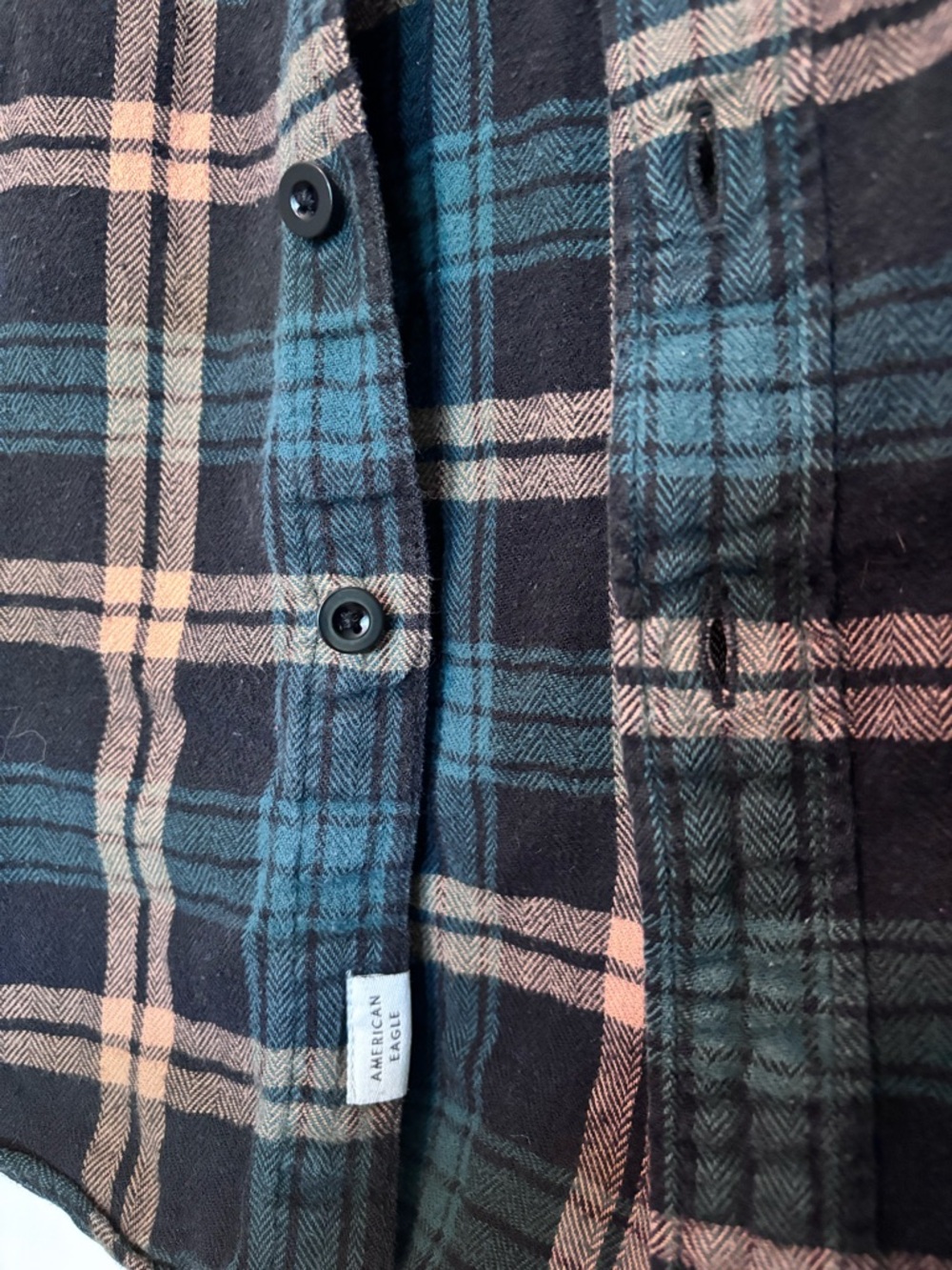 American Eagle Plaid Flannel Shirt Green Tan Grunge Cozy Classic fit Size Small - Picture 6 of 10